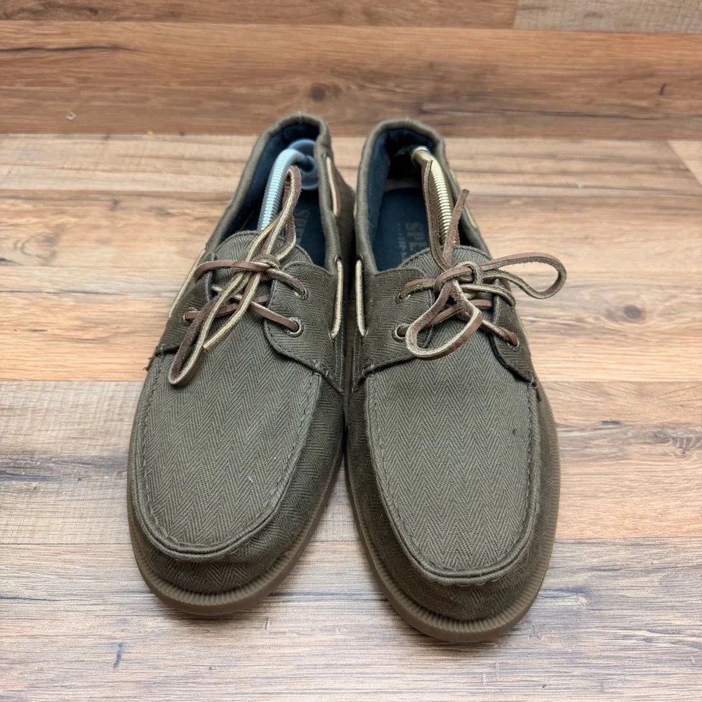 Sperry Top Men's Size 12 Canvas Boat Shoes in Olive Green olive green canvas